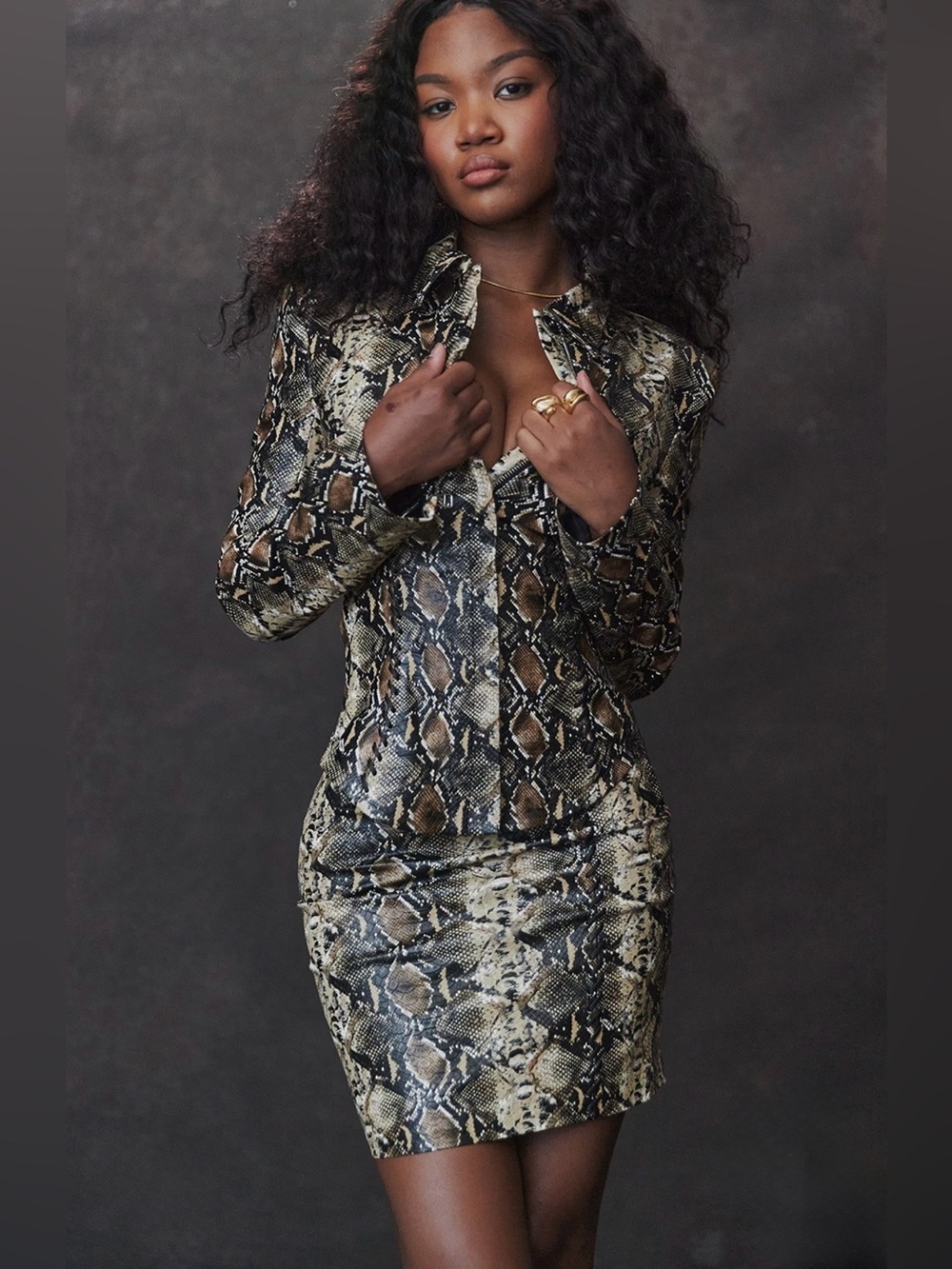 House of CB Vani Snake Print Fitted Jacket